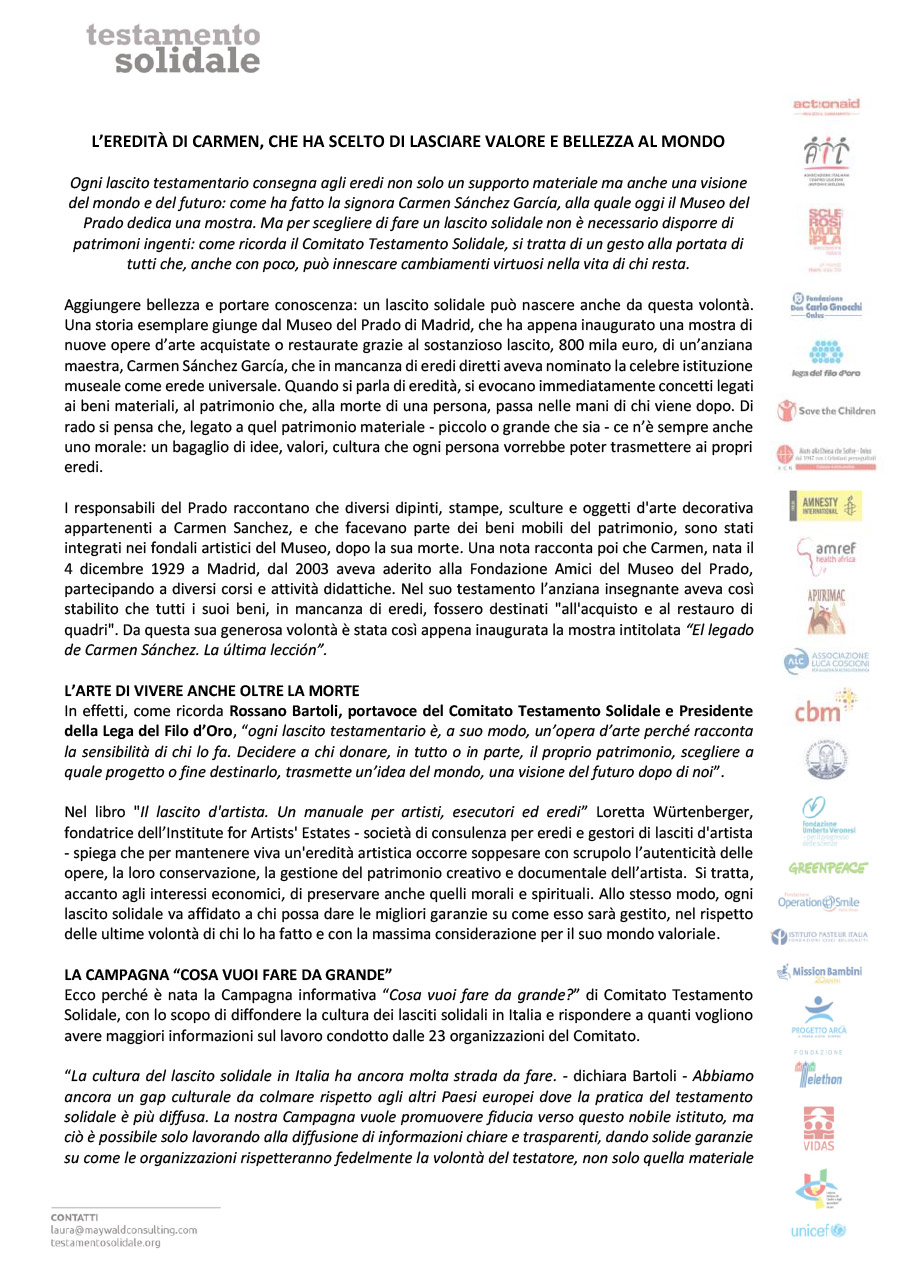 L’eredità di Carmen, che ha scelto di lasciare valore e bellezza al mondo